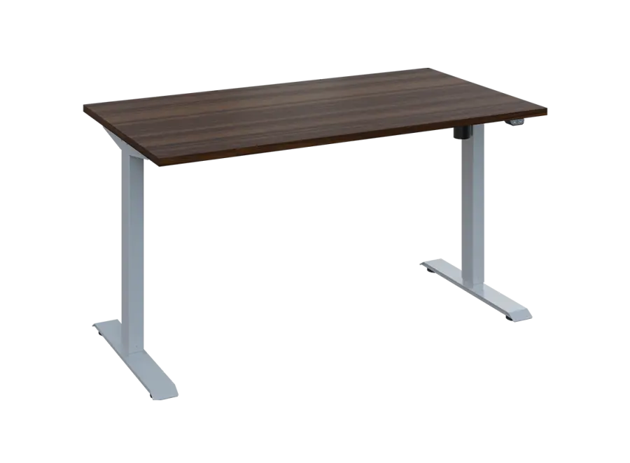 Flexi 28-14 výškově nastavitelný stůl, kovová podnož stříbrná, deska 25 mm, široký 1400 mm, ořech královský